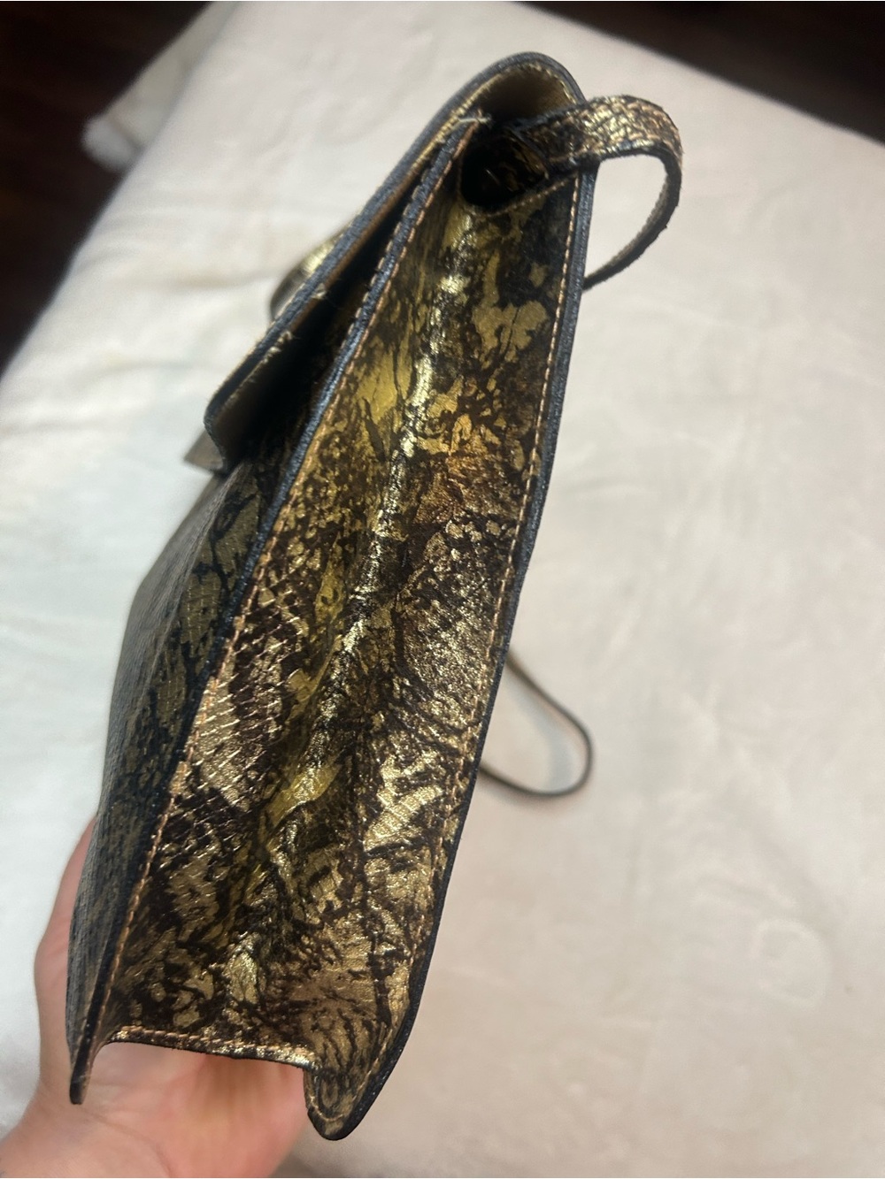 Furla Vintage leather Metallic Gold and Black Patterned Clutch/ Crossbody - Picture 12 of 16